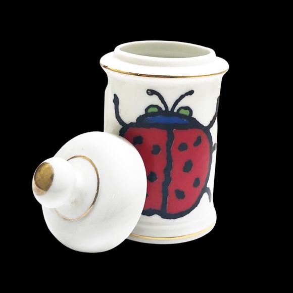 Porcelain Dresser Jar Hand Painted Lady Bug Japan - Picture 2 of 6
